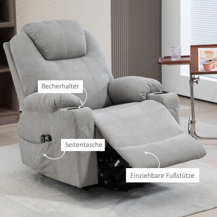Massagestol stand-up aid seniorstol, 8 vibrationspunkter, 2 sidelommer, kopholder, 90 x 101 x 107 cm, grå
