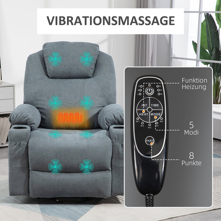 Massagestol, ståstol til seniorer, 8 massagepunkter, sidelommer, fjernbetjening, 90l x 101b x 107 cm, grå