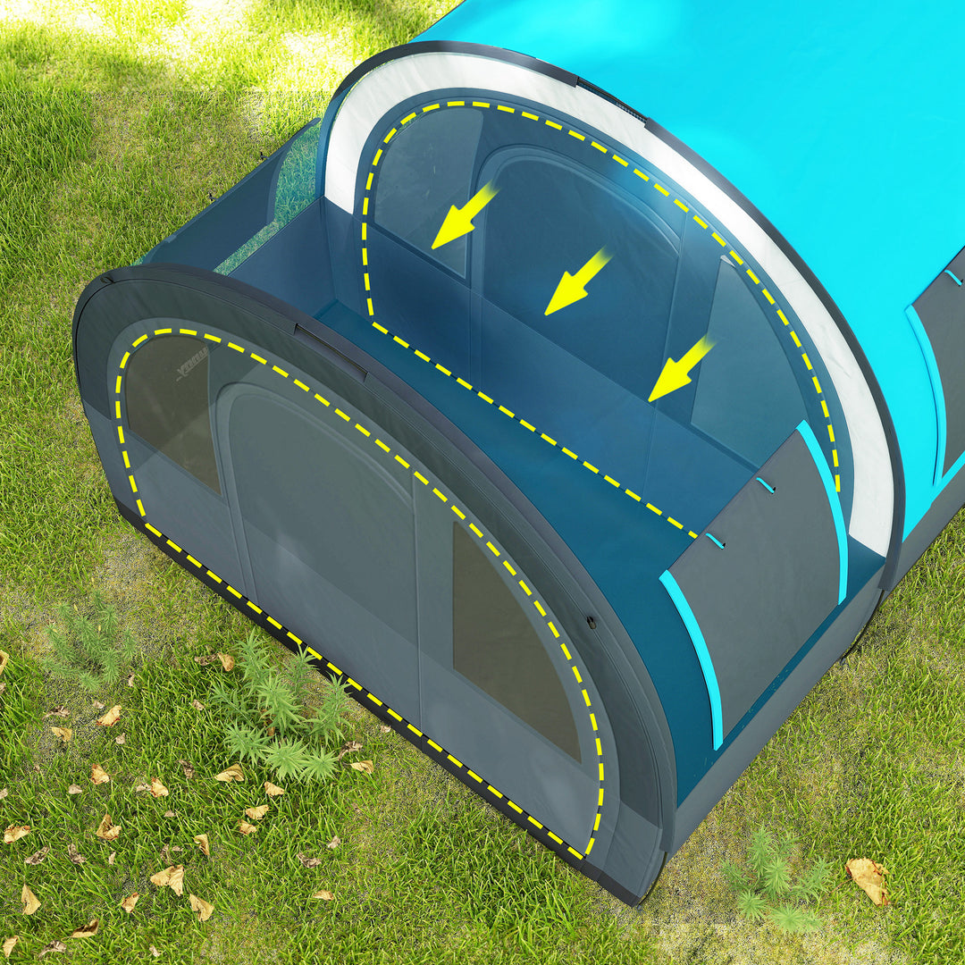 Campingtelt til op til 6 personer, familietelt, separate områder, vandtæt, grå/blå