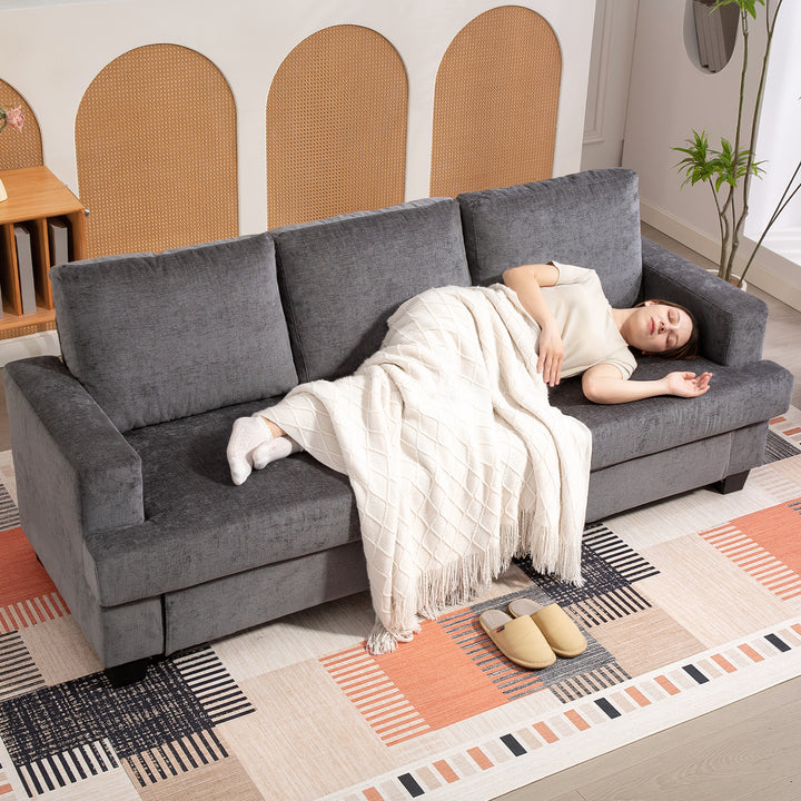 3-personers sofa, stuesofa til 3 personer, stofbetræk, stålstel, polstret sofa, grå
