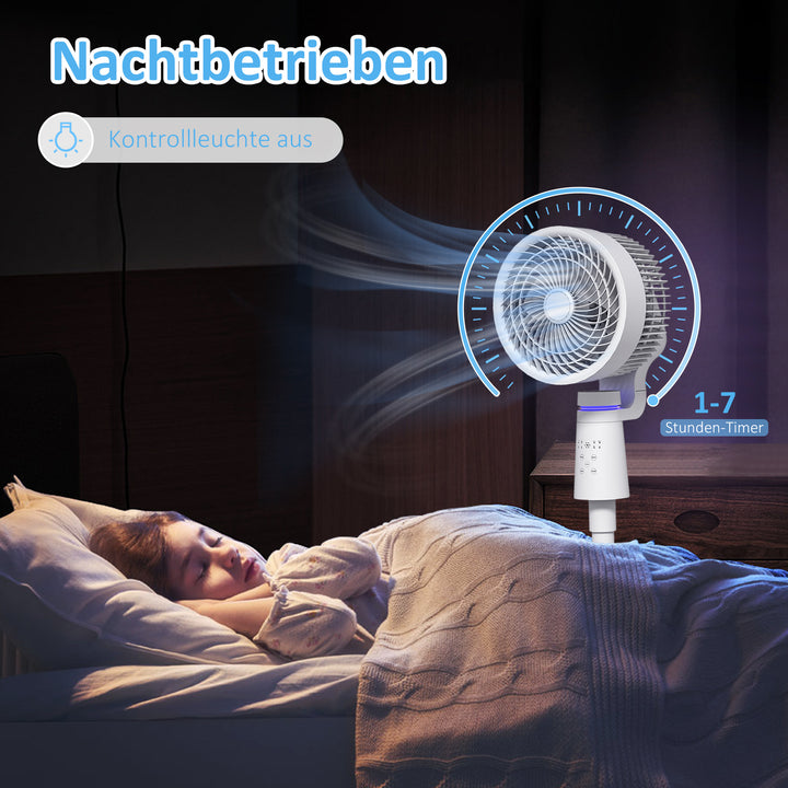 Sokkelventilator, luftcirkulator, ventilator med 3 hastighedsindstillinger, fjernbetjening, timer, 70°+90° oscillation