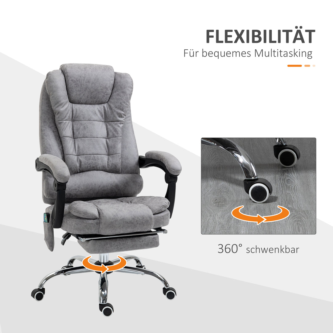 Kontorstol med massagefunktion, ergonomisk skrivebordsstol med lænefunktion og varmefunktion, fjernbetjening, grå