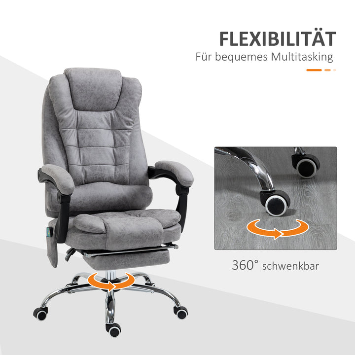 Kontorstol med massagefunktion, ergonomisk skrivebordsstol med lænefunktion og varmefunktion, fjernbetjening, grå