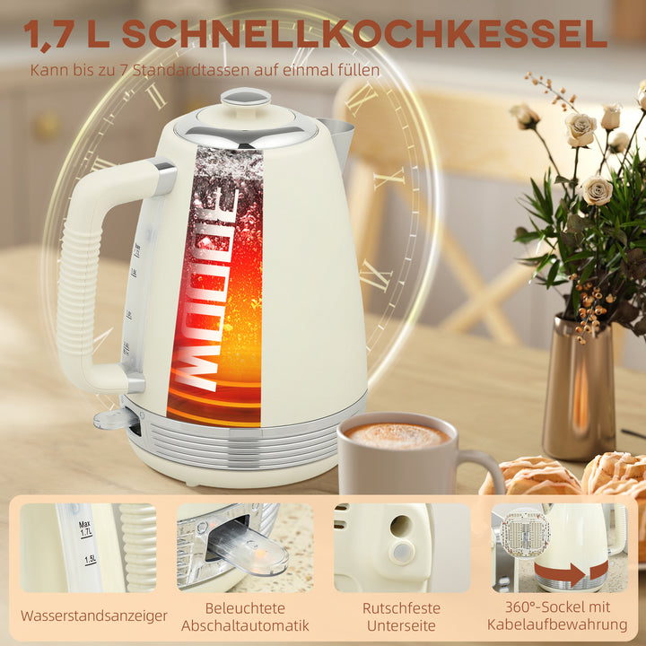 Elkedel- og brødristersæt, 1,7 L, 2200W, Strix termostat, filter, brødrister til 4 skiver, 7 ristningsniveauer, krummebakke