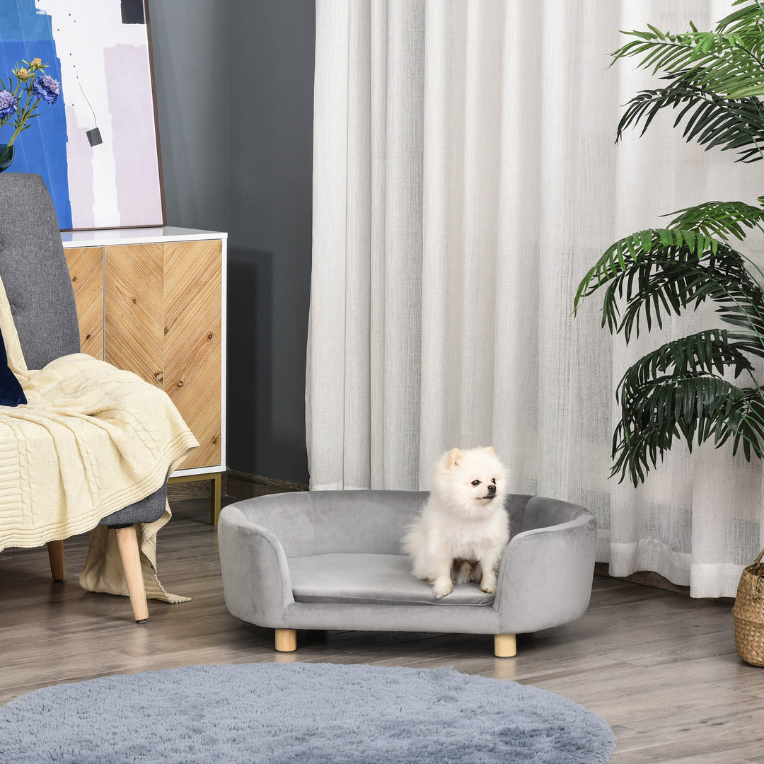 Kæledyrssofa hundesofa hundeseng med hollandsk fløjlsskum birketræsben til katte og hunde 86 x 55 x 33 cm lysegrå