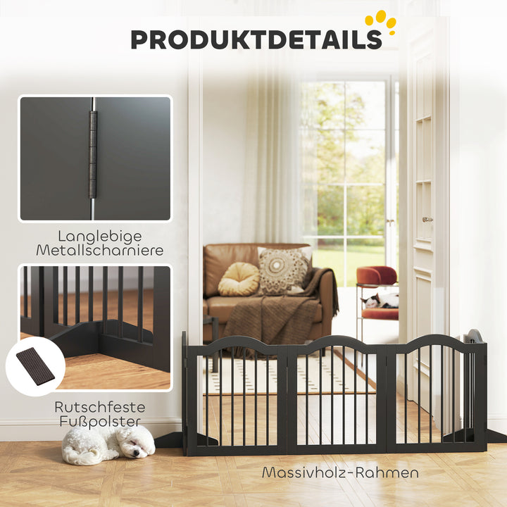 Fritstående hundegitter med fødder, foldbart, 5 paneler, 261,5 x 29,5 x 61 cm, sort