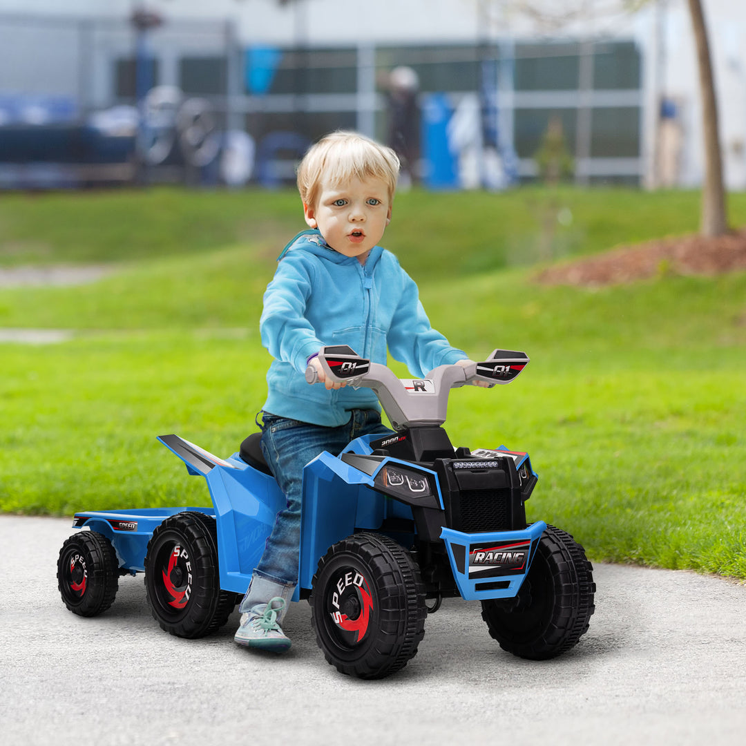 Børne atv, genopladelig, 2,5 km/t, med anhænger, 50 min. køretid, til børn 1,5 til 3 år, blå