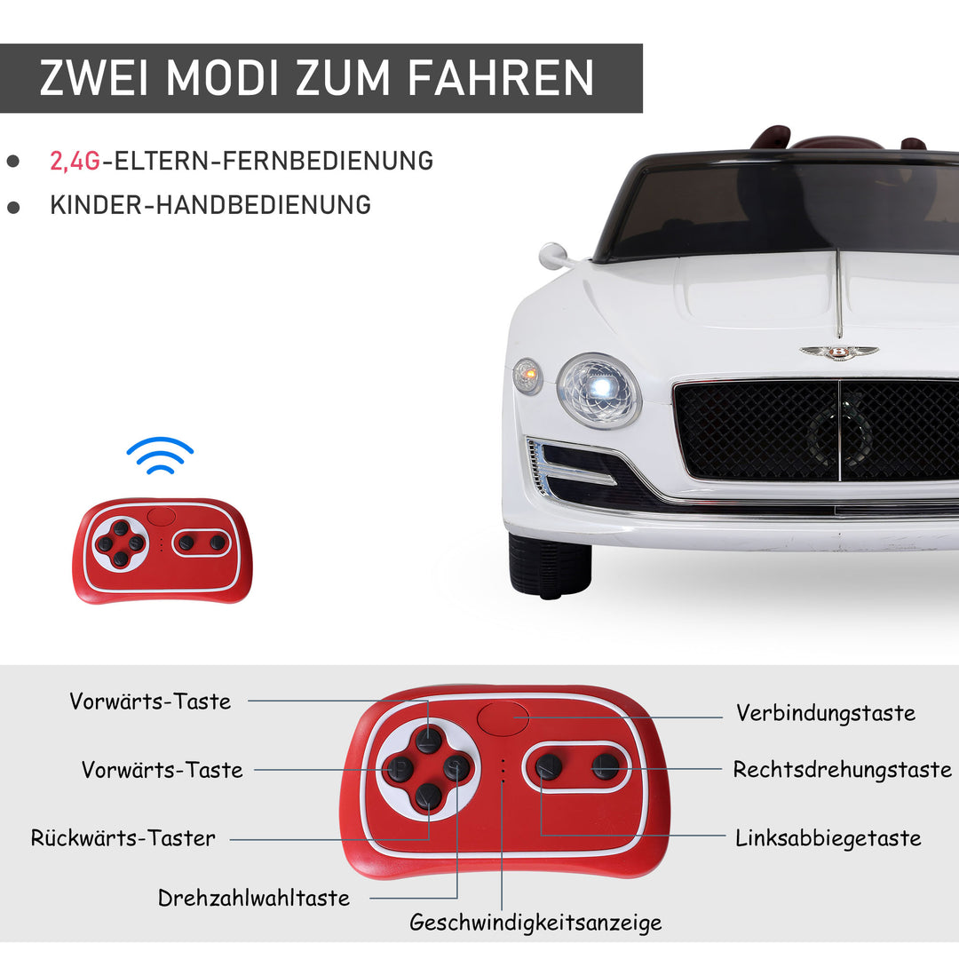 Bentley GT børnebil, officielt licenseret elektrisk kørebil med fjernbetjening, 2 x 390 motorer, hvid, 108 x 60 x 43 cm
