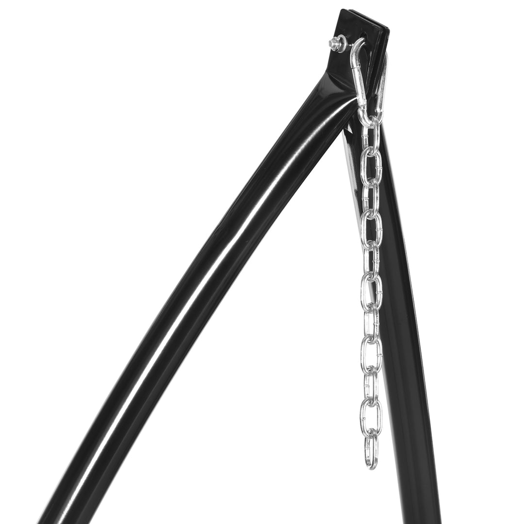 X-formet metalhængestolstativ med fjederkroge og bakkebund, op til 120 kg, sort