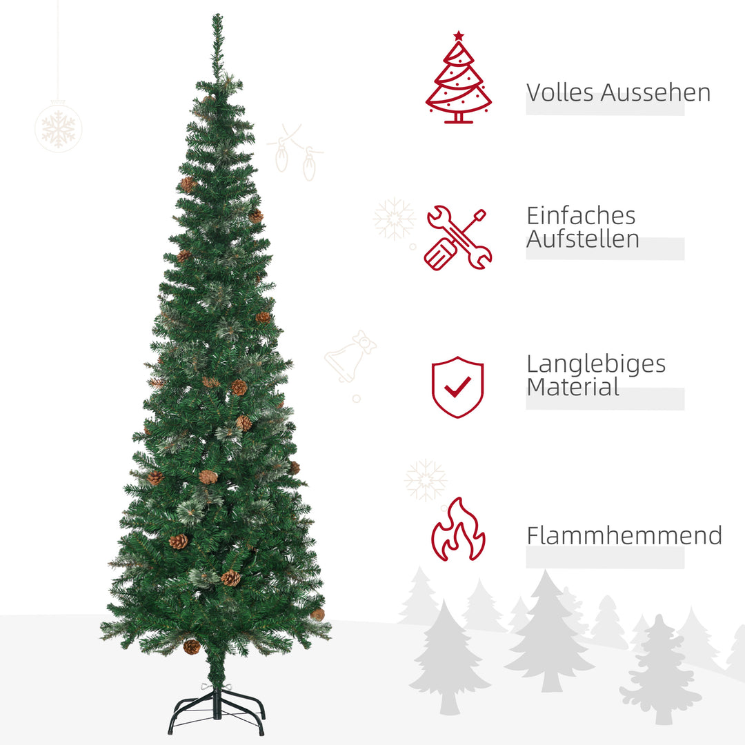 Kunstigt juletræ, slankt, kogledesign, flammehæmmende, 54 x 195 cm, grønt