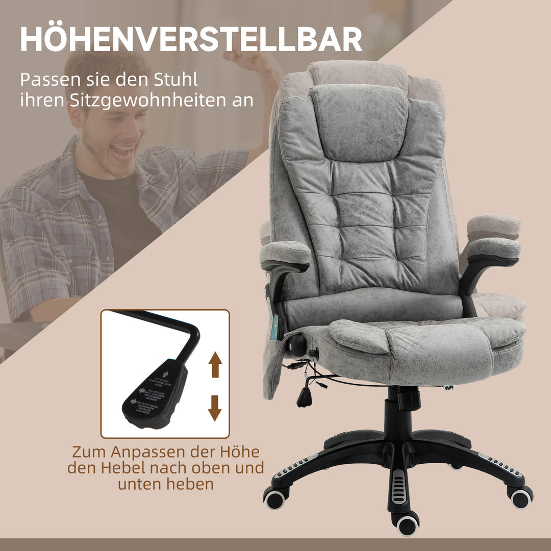 Executive-stol med massage- og varmefunktion, ergonomisk, justerbar, op til 120 kg, grå