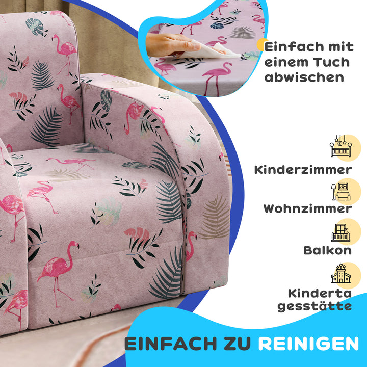 Børnelænestol med sengefunktion, op til 3 år/45 kg, flamingomønster, 46,5 x 93 x 28,5 cm, pink