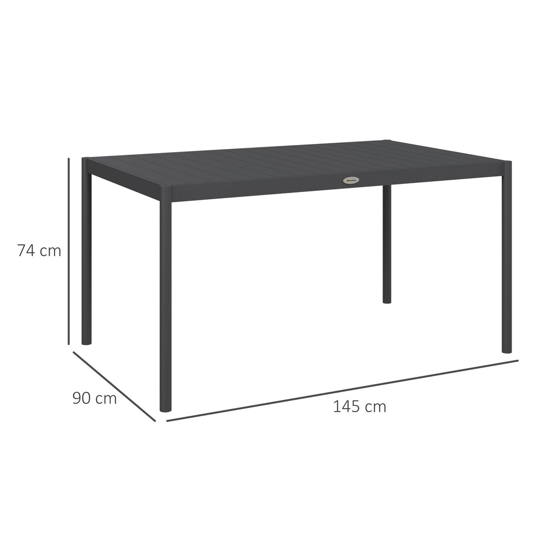 Havebord udendørsbord, vejrbestandigt, aluminium, 145 x 90 x 74 cm, mørkegrå