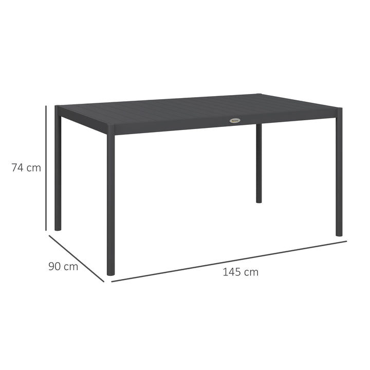 Havebord udendørsbord, vejrbestandigt, aluminium, 145 x 90 x 74 cm, mørkegrå