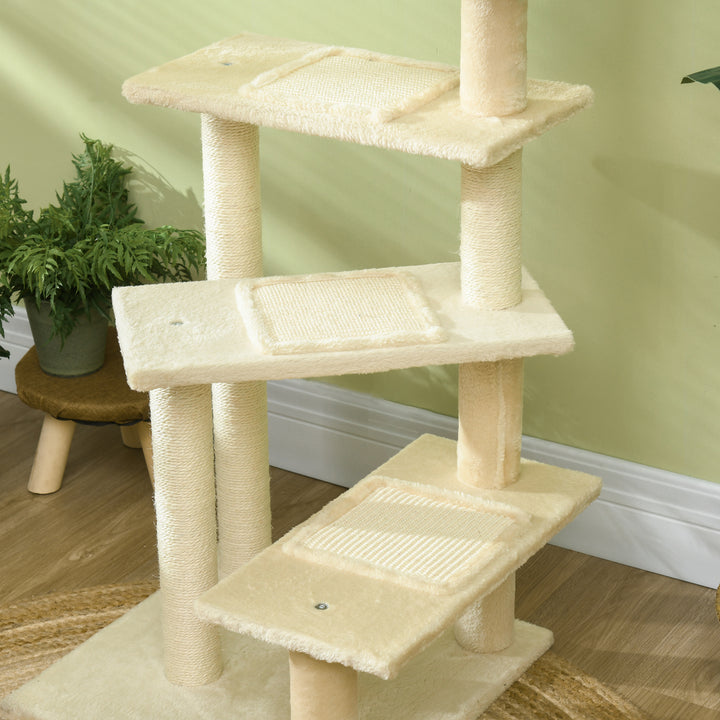 Kradsetræ 100 cm kattetårn med sisalstolper, stor platform, kradsetræ i flere niveauer, klatretræ, til små og mellemstore katte, beige