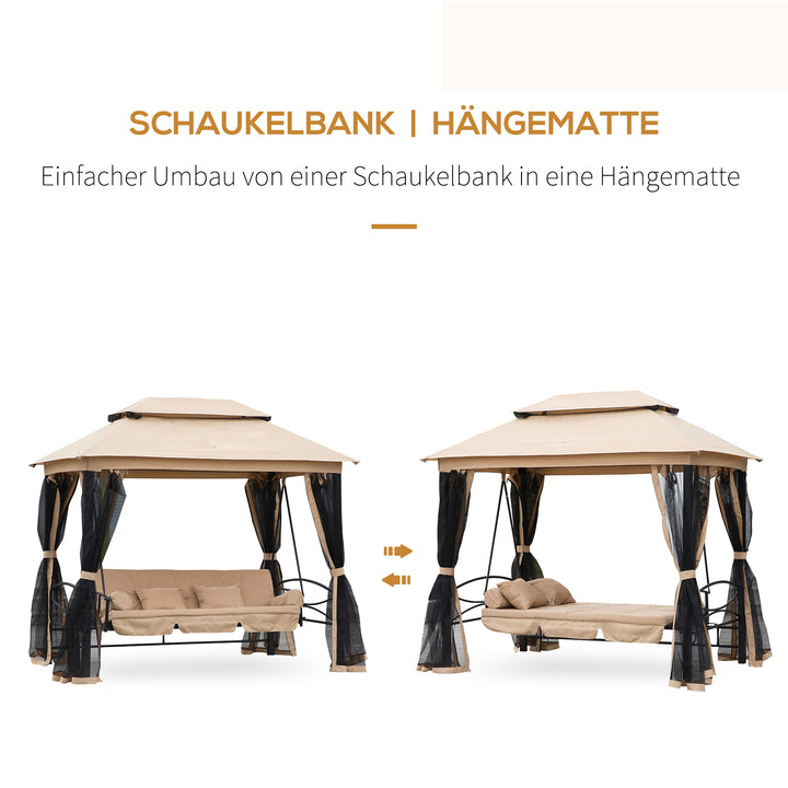 Hollywood gynge, havegynge med sidepaneler, 3-personers, beige, 256 x 172 x 248 cm