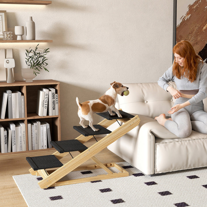 Hundetrappe, hundelarampe, højdejusterbar, skridsikker, foldbar, 83x40x62,5 cm, træ/hvid