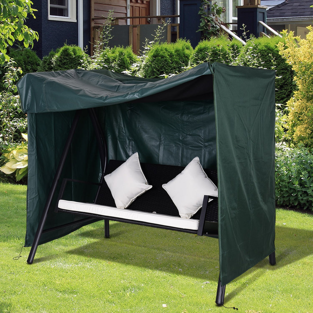 3-Personers gyngeovertræk, vandafvisende, vinterbestandigt beskyttelsesovertræk til havegynge, uv-bestandig presenning, overtræk, rivefast 420d oxford-stof, 177 x 114 x 152 cm, mørkegrøn