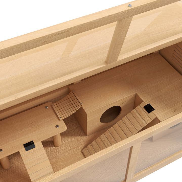 Hamsterbur til syriske hamstere og dværghamstere, med platform, hængebro og bur, 85x45x44 cm