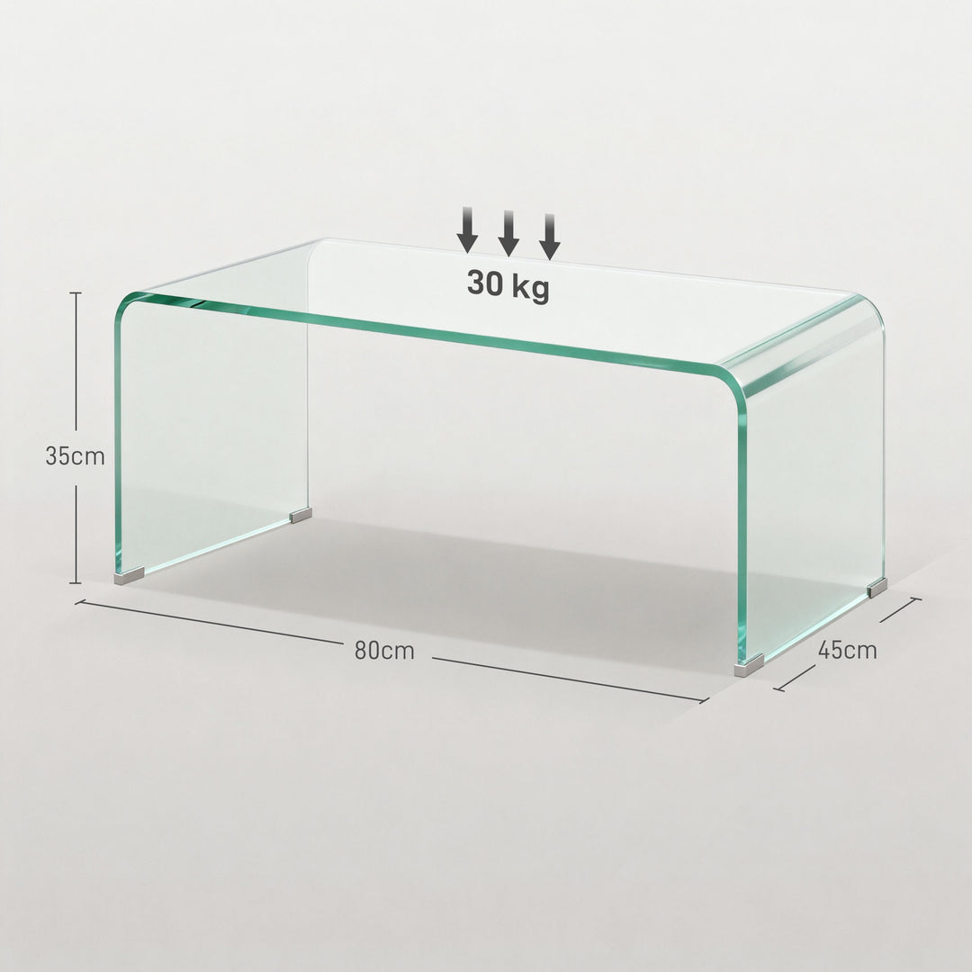 Robust sofabord i glas, design i ét stykke, enkelt og moderne, 80 x 45 x 35 cm, transparent