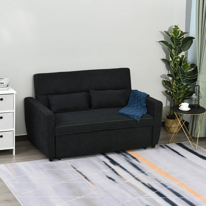 2-Personers sofa med sengefunktion, justerbar ryglæn, polstret sofa, fløjlslook, til stue, soveværelse, sort