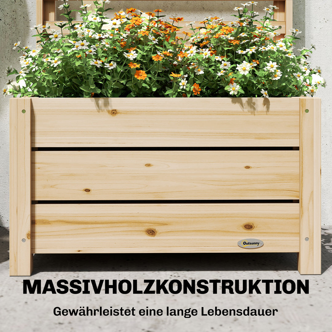 Højbed med espalier, træpotte med espalier, drænhul, fiberdug, 60 x 39 x 120 cm, naturtræ