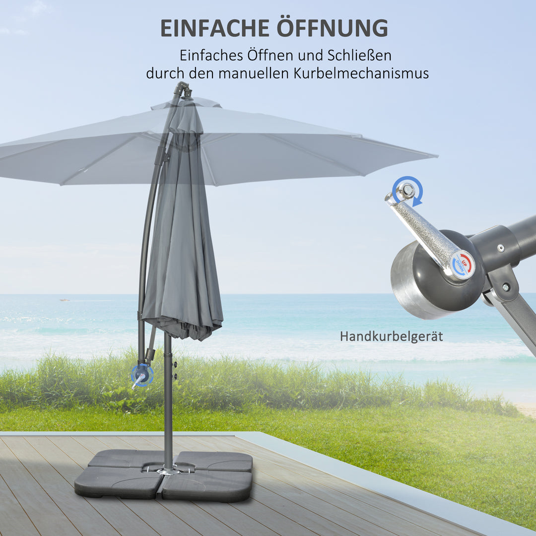 Fritstående parasol, haveparasol, inklusive krydsfod, vejrbestandig, 292 cm x 292 cm x 247 cm, grå
