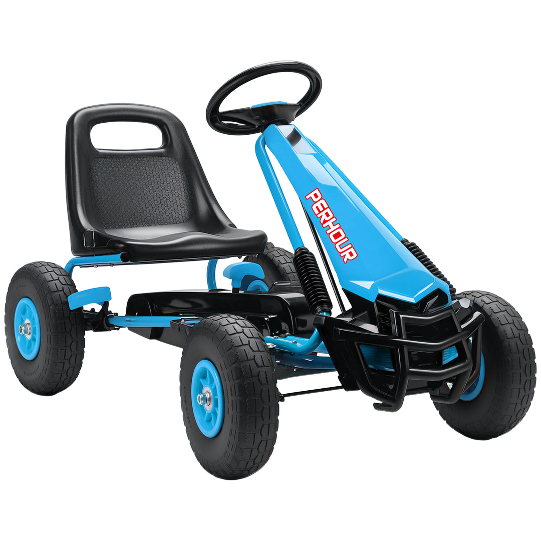 Pedal-gokart til børn, højdejusterbart sæde, EVA-hjul, bremse, kobling, alder 3-8, blå