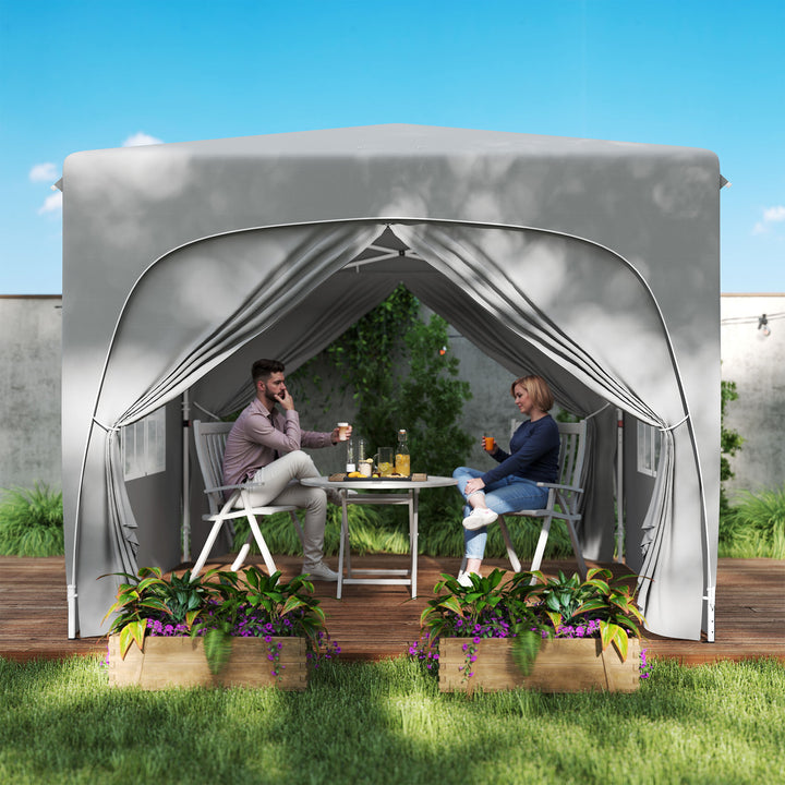 3 x 3 m pavillon, pop-up havetelt med sidevægge og bæretaske, UPF50+, højdejusterbar, sand