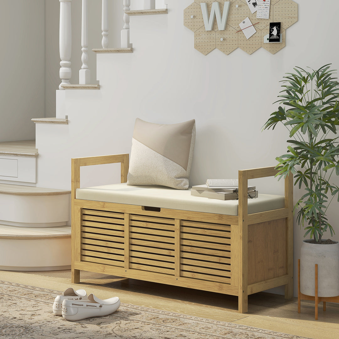 Skoreol med opbevaringsplads, skobænk, blødt sæde, bambus, 100x40x60 cm