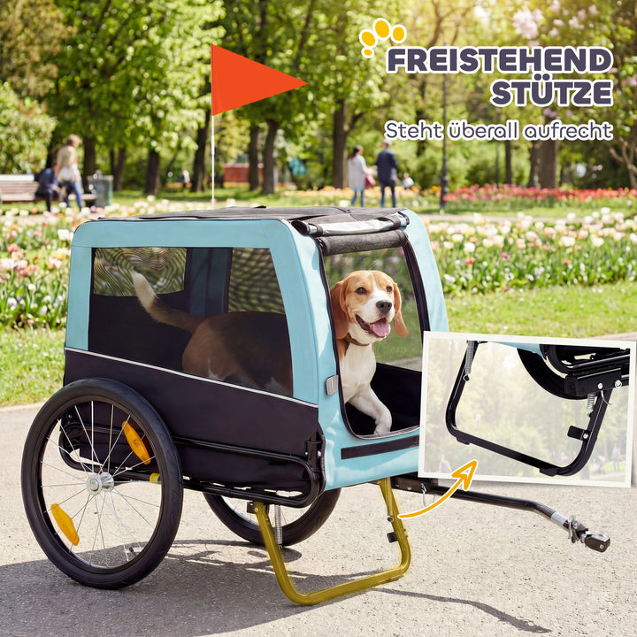Sammenklappelig cykelanhænger med sikkerhedsreflekser og snor, til mellemstore hunde op til 20 kg, 143 x 70 x 90 cm, lyseblå