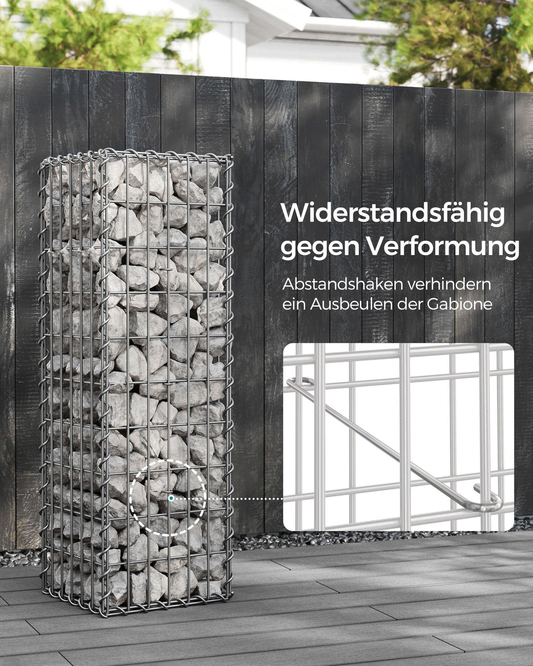 Gabionkurv, metalgabionbur med 5 x 10 cm maske til sten, galvaniseret, haveindretning, vægskillevæg, 100 x 30 x 30 cm, sølv