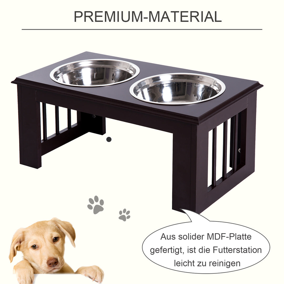 Foderstation til hunde, skridsikker, 58,4 x 30,5 x 25,4 cm, grå, 2 l pr. skål