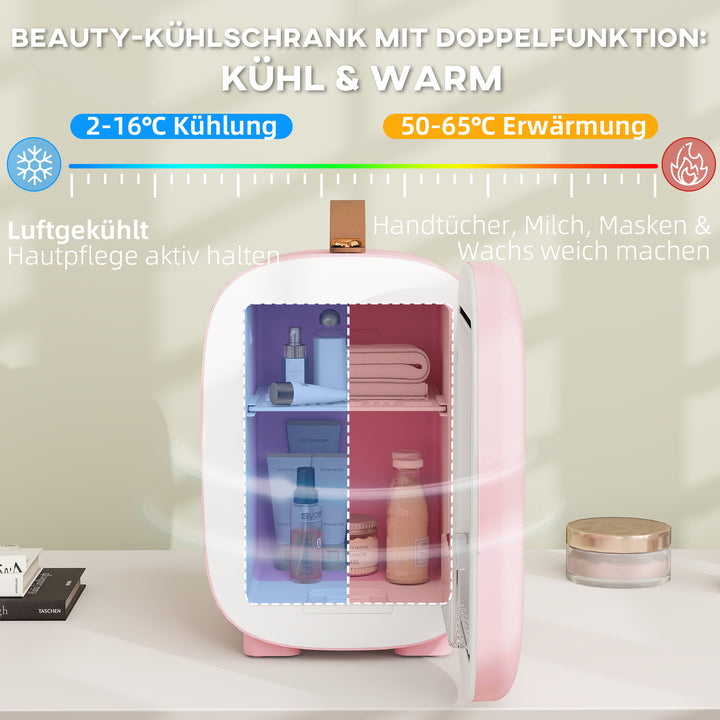 Minikøleskab beauty fridge, 4 l kapacitet, 20 x 26 x 28 cm, lyserød