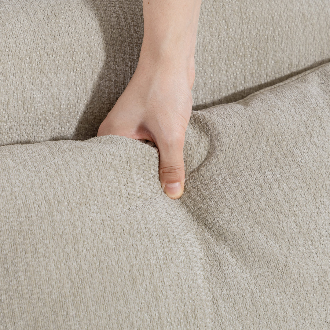 2-personers sofa, lille chenillesofa med ryglæn, tykt sæde, gummitræfødder, beige