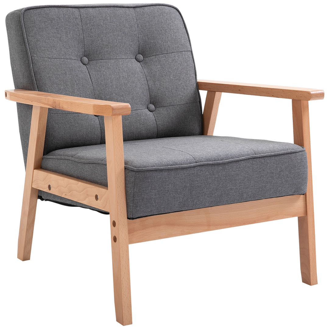 Enkelt sofa loungestol polstret stol med armlæn træstel linned grå 64,5 x 70 x 74 cm
