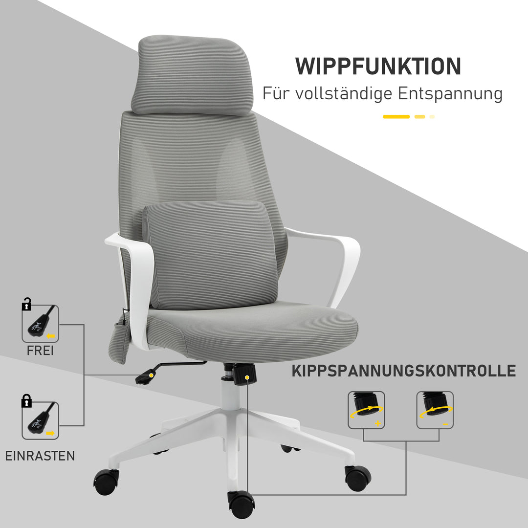Kontorstol, højdejusterbar drejestol, massagestol, ergonomisk lederstol med massagefunktion, spillestol, nylon, grå, 62 x 60 x 114-122 cm
