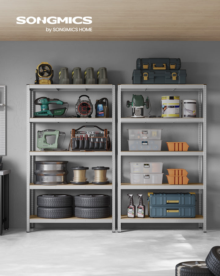 5-etagers reol, stålreol til opbevaring, værktøjsfri montering, 60 x 120 x 200 cm, sølvfarvet