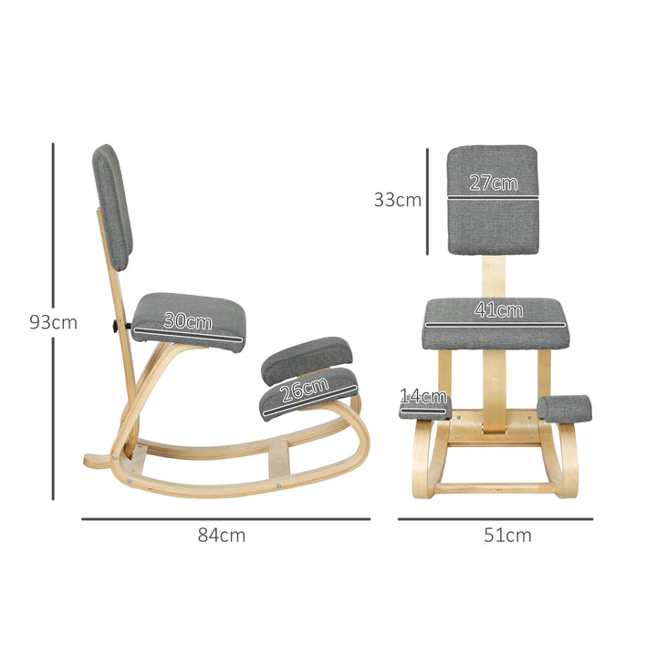 Ergonomisk knæstol, knæskammel, sundhedsstol til hjemmet, kontoret, meditation, grå