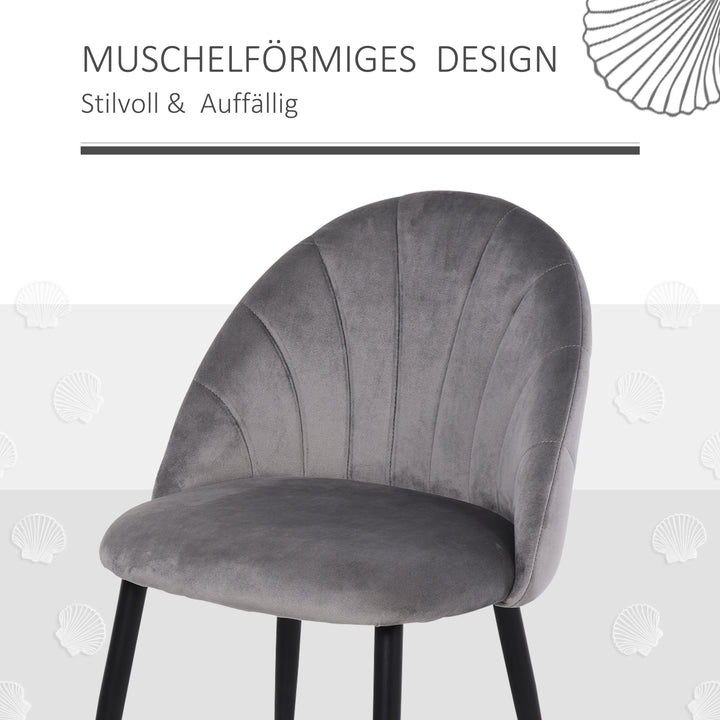Sæt med 2 spisestuestole, accentstole, køkkenstole, retrodesign, fløjlslook, 52 cm x 54 cm x 79 cm, grå