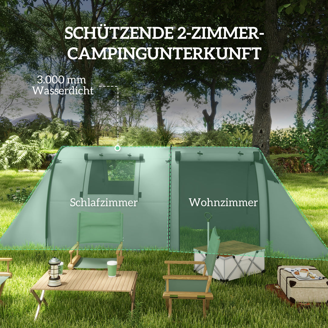 Campingtelt til 3-4 personer, stabilt, vandtæt, familietelt med soveværelse/stue, 3000 mm vandsøjle, grå