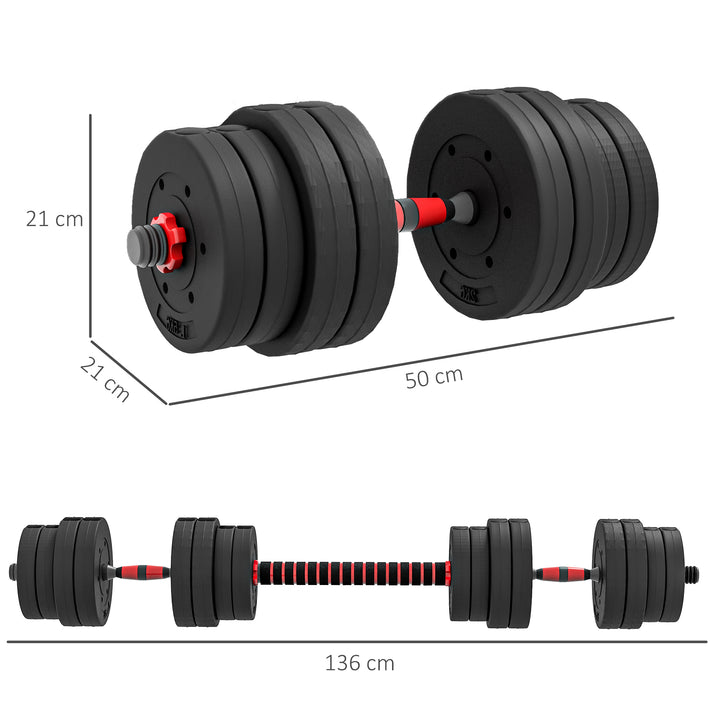 2 I 1 håndvægtsæt 30 kg justerbar håndvægt og vægtstang professionel håndvægt styrketræning sort