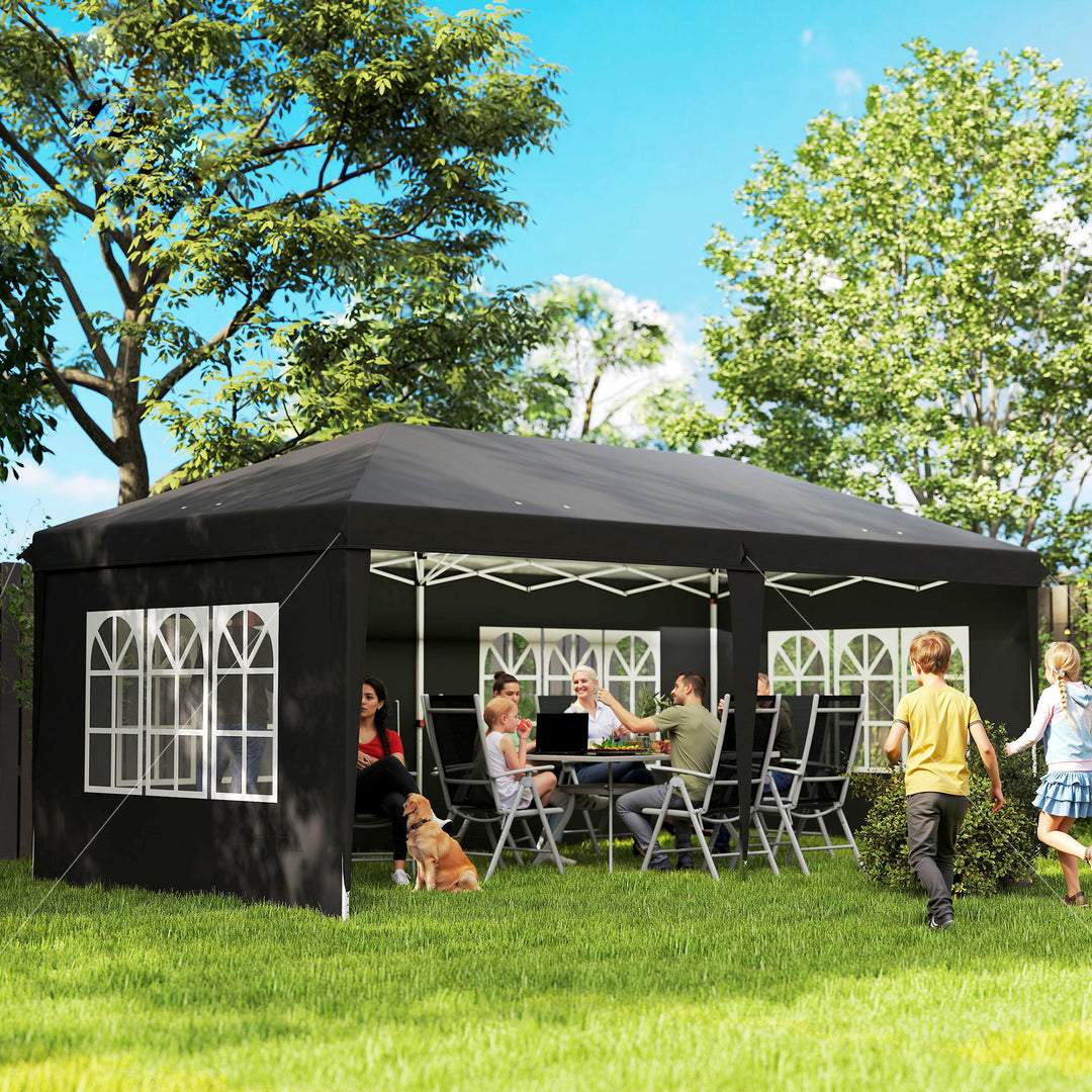 Pavillon ca. 3x6m Vandtæt Pop-up Foldepavillon med 4 sidepaneler, vindue, UV-beskyttelse, bæretaske, sort