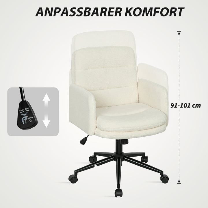 Mobil kontorstol med stofbetræk, armlæn, 5 hjul, drejefunktion, cremehvid