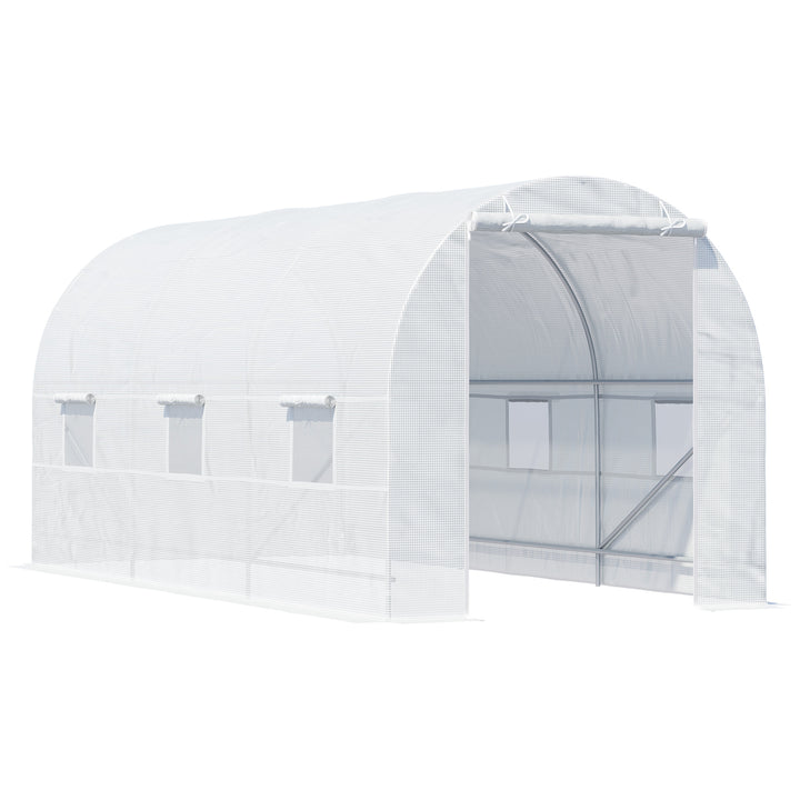 Plastikdrivhus med metalramme, 4,45 x 2 x 2 m, hvidt