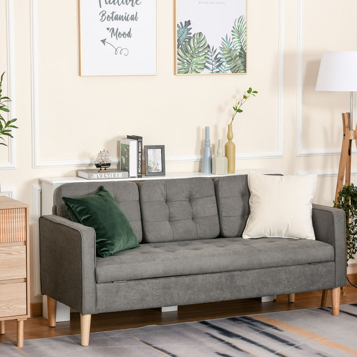 3-Personers sofa, sofa med opbevaringsplads, træben, polstret sofa med fløjlslook til stue, soveværelse, 166,5 x 62 x 82 cm, grå