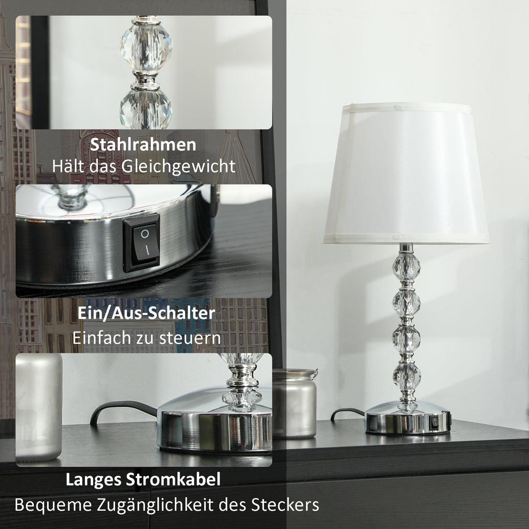 Krystal bordlampe, touch afbryder, usb opladningsport, ø23x45 cm, sølv