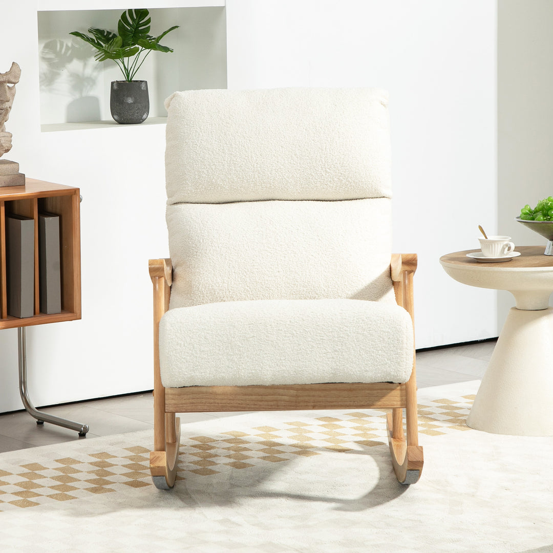 Gyngestol, betræk i fløjlsstof, ergonomisk ryglæn, 120 kg lasteevne, 65b x 90d x 98h cm, cremehvid