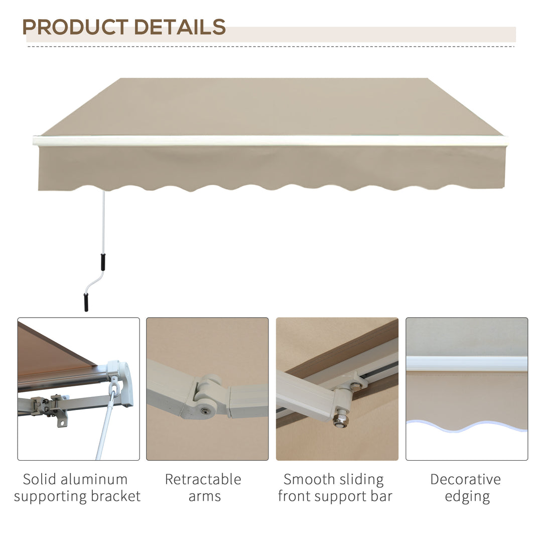 Foldbar markise, justerbar klemmemarkise, terrassemarkise, 3,95 x 3m, solafskærmning med håndsving, balkonmarkise, beige