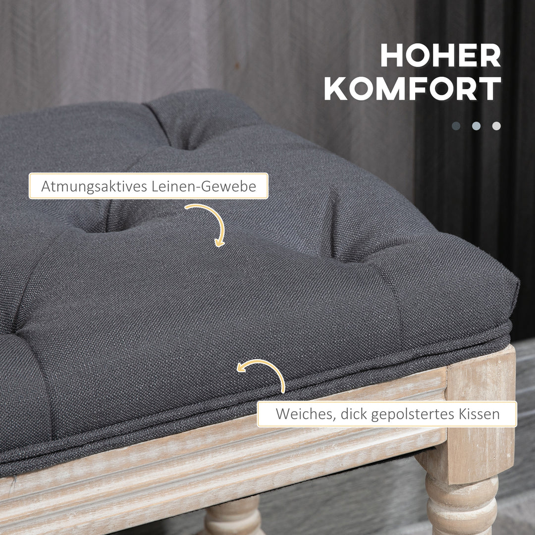 Vintage design opbevaringsbænk med knapper, gummitræ, 115x40x48cm, grå